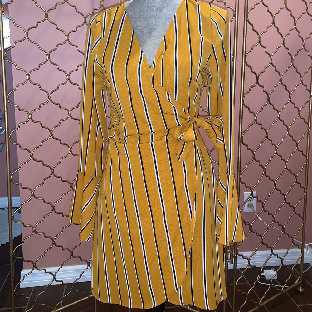 Long sleeved yellow striped dress